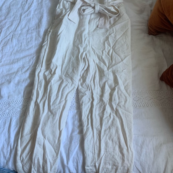 Lightweight + Cream Tie waist Pants - Picture 3 of 5